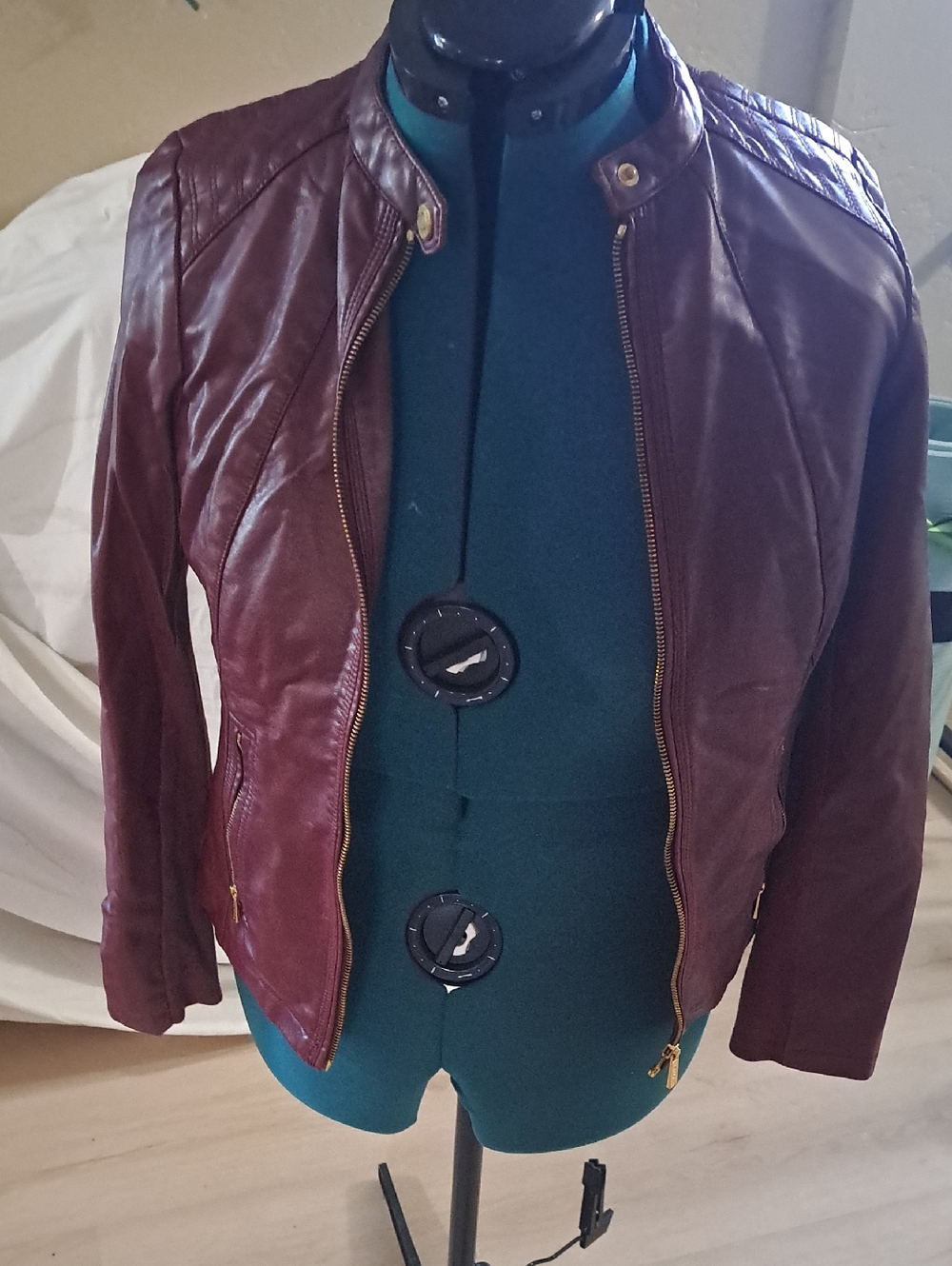 Calvin Klein Wine Leather Moto Jacket